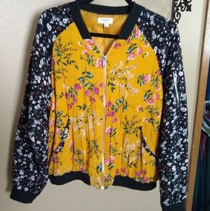 Mustard Yellow  Floral Bomber Jacket